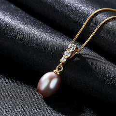 Silverbene CZ Waterdrop Natural Pearl 925 Silver Necklace