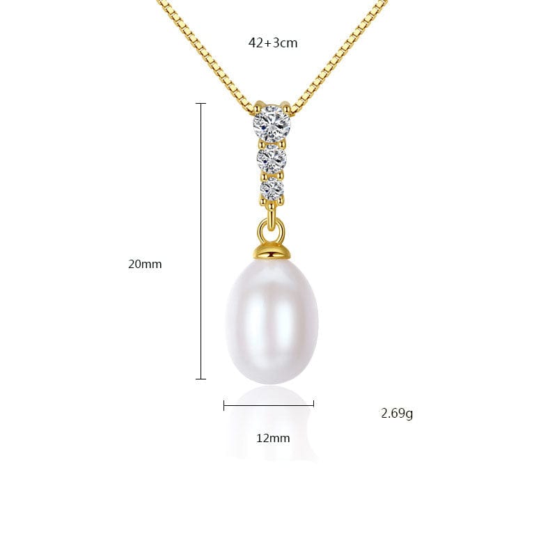 Silverbene CZ Waterdrop Natural Pearl 925 Silver Necklace