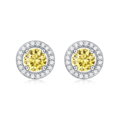 Silverbene earrings 0.5ct Yellow Round Cut Moissanite Earrings in 925 Sterling Silver & Rhodium Plating