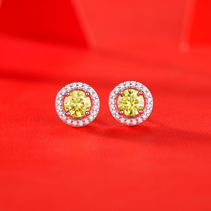 Silverbene earrings 0.5ct Yellow Round Cut Moissanite Earrings in 925 Sterling Silver & Rhodium Plating