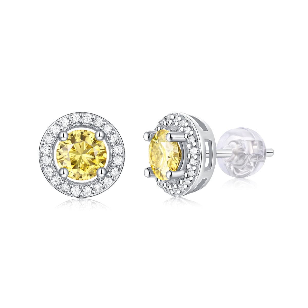 Silverbene earrings 0.5ct Yellow Round Cut Moissanite Earrings in 925 Sterling Silver & Rhodium Plating