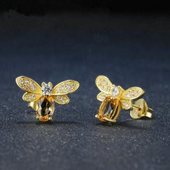 Auric Jewellers earrings 14k Gold Plated Queen Bee Natural Citrine Earrings in Sterling Silver