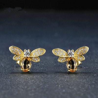 Auric Jewellers earrings 14k Gold Plated Queen Bee Natural Citrine Earrings in Sterling Silver