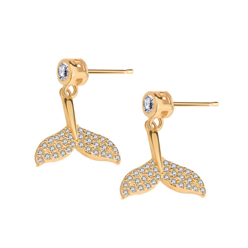 Silverbene earrings 14K Yellow Gold Mermaid Tail Zircon Earrings in 925 Sterling Silver & 14k Gold Plating