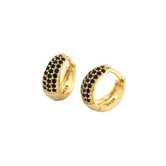 Silverbene earrings 18k Gold & Black Wide Zircon Hoop Earrings in 925 Sterling Silver & 18k Gold Plating