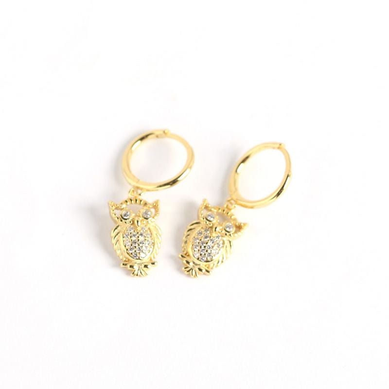 Silverbene earrings 18k Gold Zircon Owl Hoop Earrings in 925 Sterling Silver & 18k Gold Plating