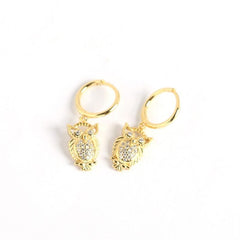 Silverbene earrings 18k Gold Zircon Owl Hoop Earrings in 925 Sterling Silver & 18k Gold Plating