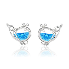 Silverbene earrings Blue Blue Zircon Whale Stud Earrings in 925 Sterling Silver & Rhodium Plating