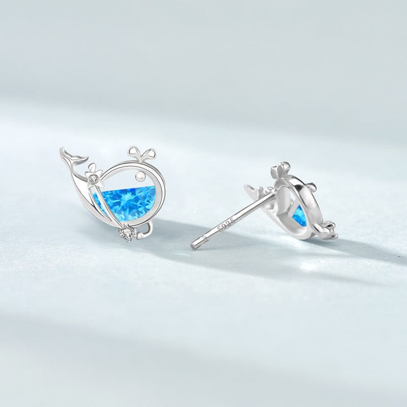 Silverbene earrings Blue Zircon Whale Stud Earrings in 925 Sterling Silver & Rhodium Plating