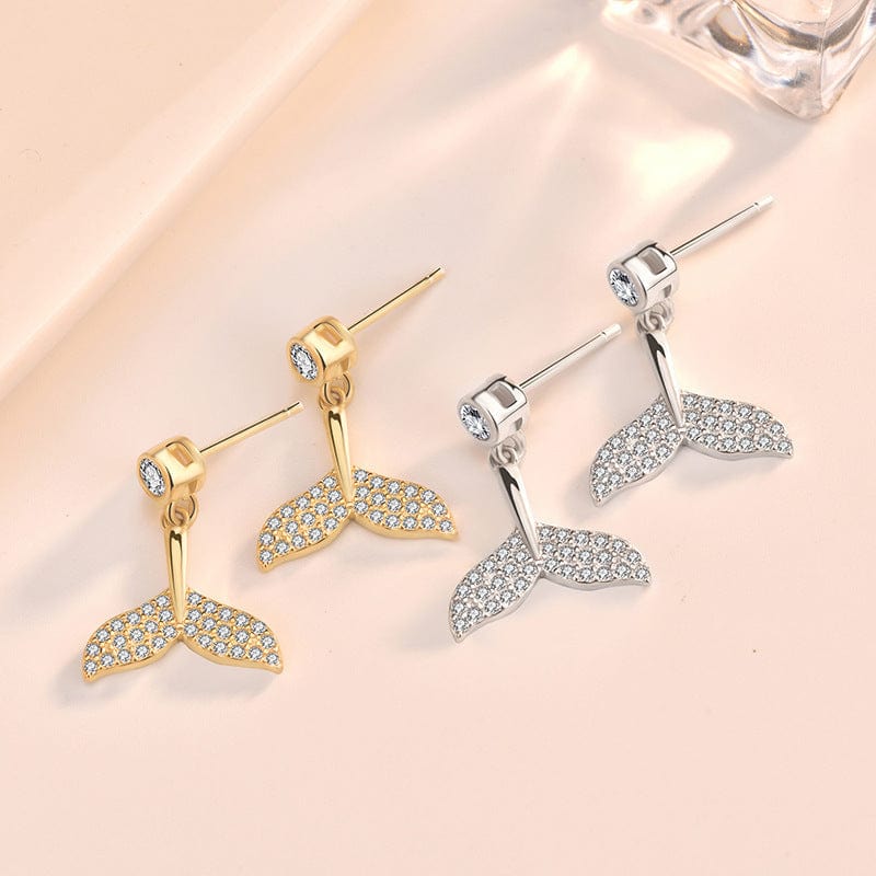 Silverbene earrings Mermaid Tail Zircon Earrings in 925 Sterling Silver & 14k Gold Plating