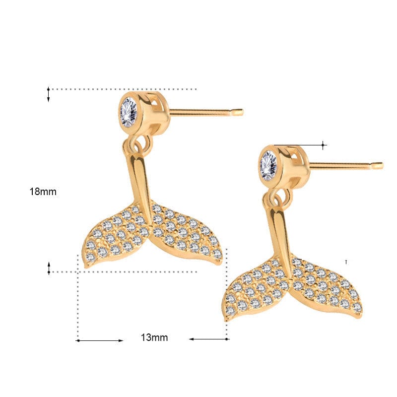 Silverbene earrings Mermaid Tail Zircon Earrings in 925 Sterling Silver & 14k Gold Plating