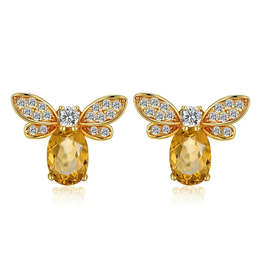 Auric Jewellers earrings Queen Bee Natural Citrine Earrings in 925 Sterling Silver & 14k Gold Plating