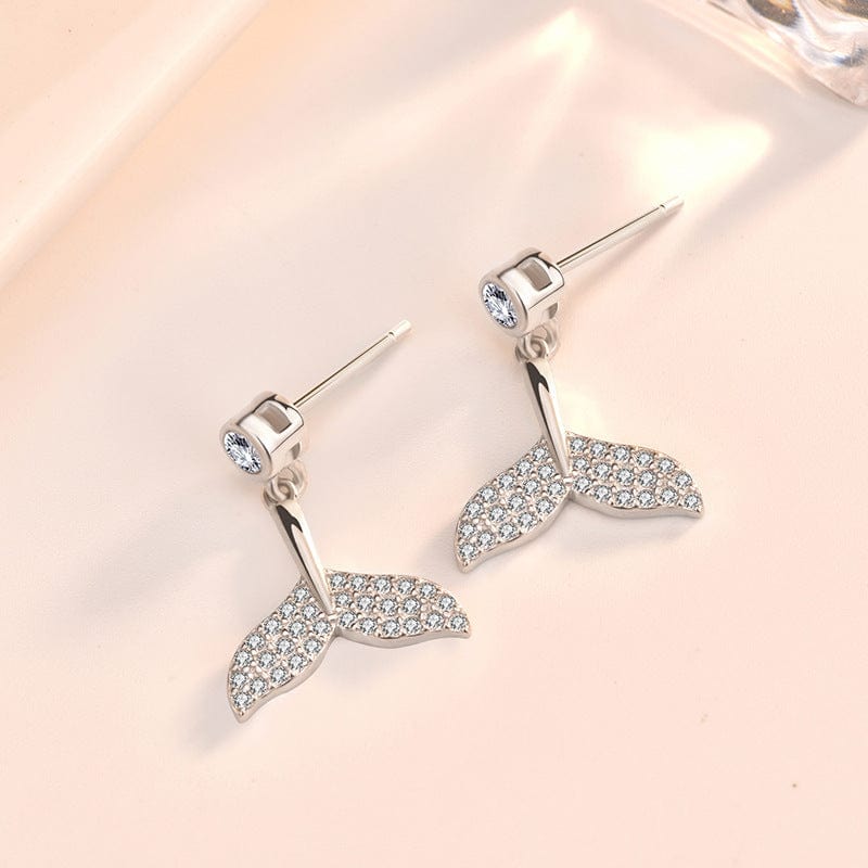 Silverbene earrings Rhodium Mermaid Tail Zircon Earrings in 925 Sterling Silver & 14k Gold Plating