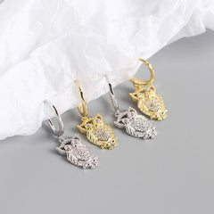 Silverbene earrings Zircon Owl Hoop Earrings in 925 Sterling Silver & 18k Gold Plating