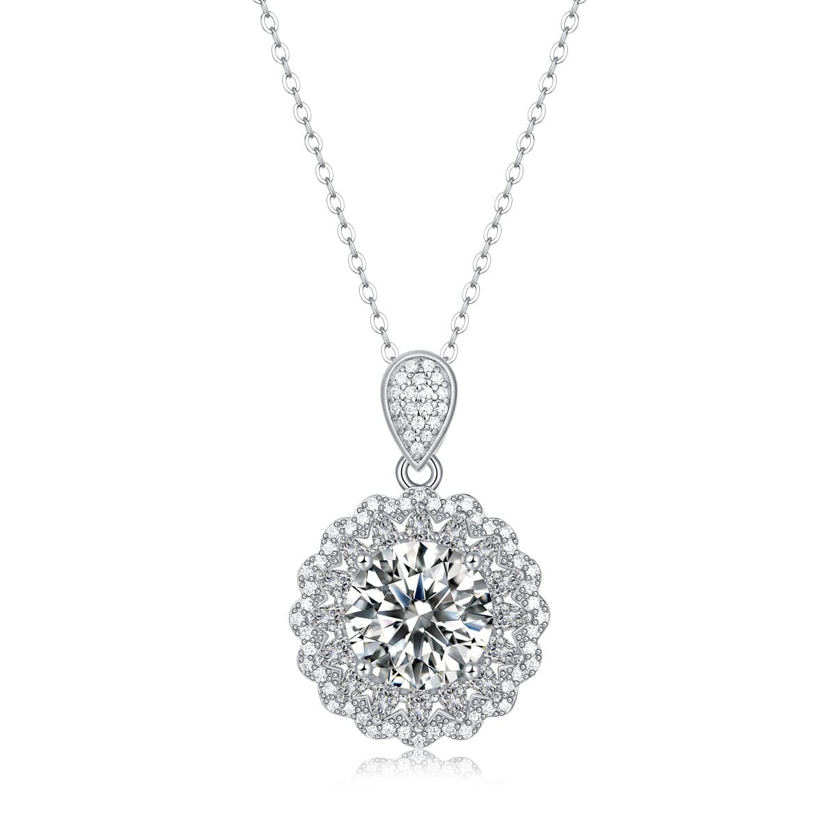 Silverbene Elegant CZ Border Moissanite Flower 925 Sterling Silver Necklace