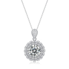 Silverbene Elegant CZ Border Moissanite Flower 925 Sterling Silver Necklace