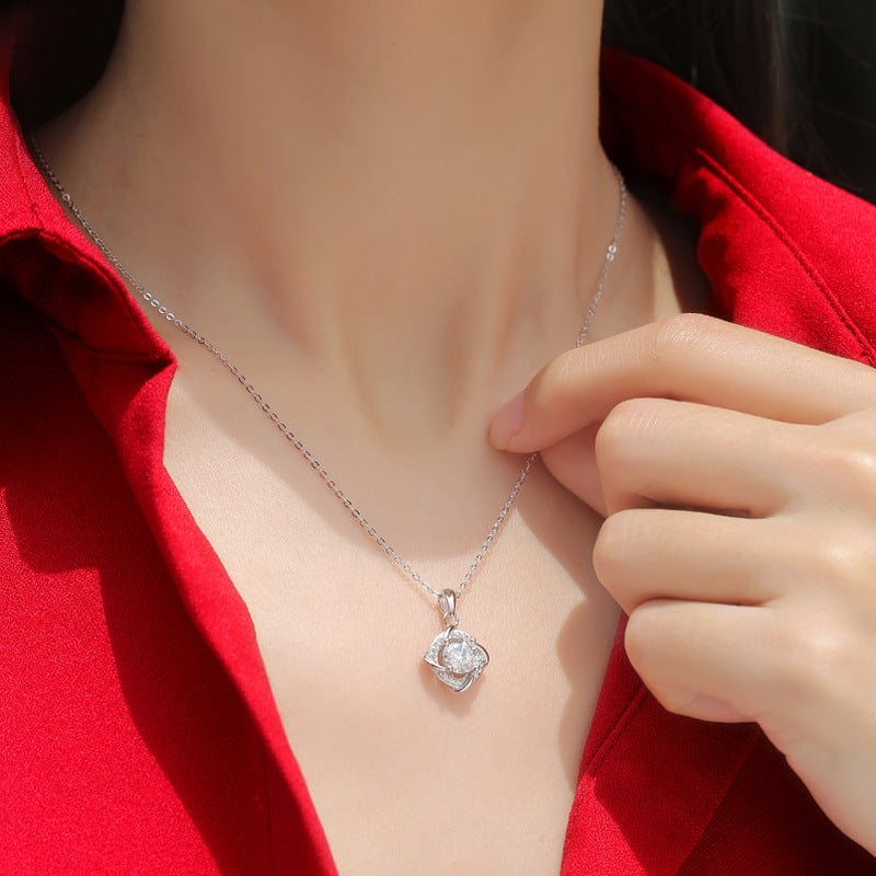 Silverbene Elegant Moissanite CZ Rhombus 925 Sterling Silver Necklace