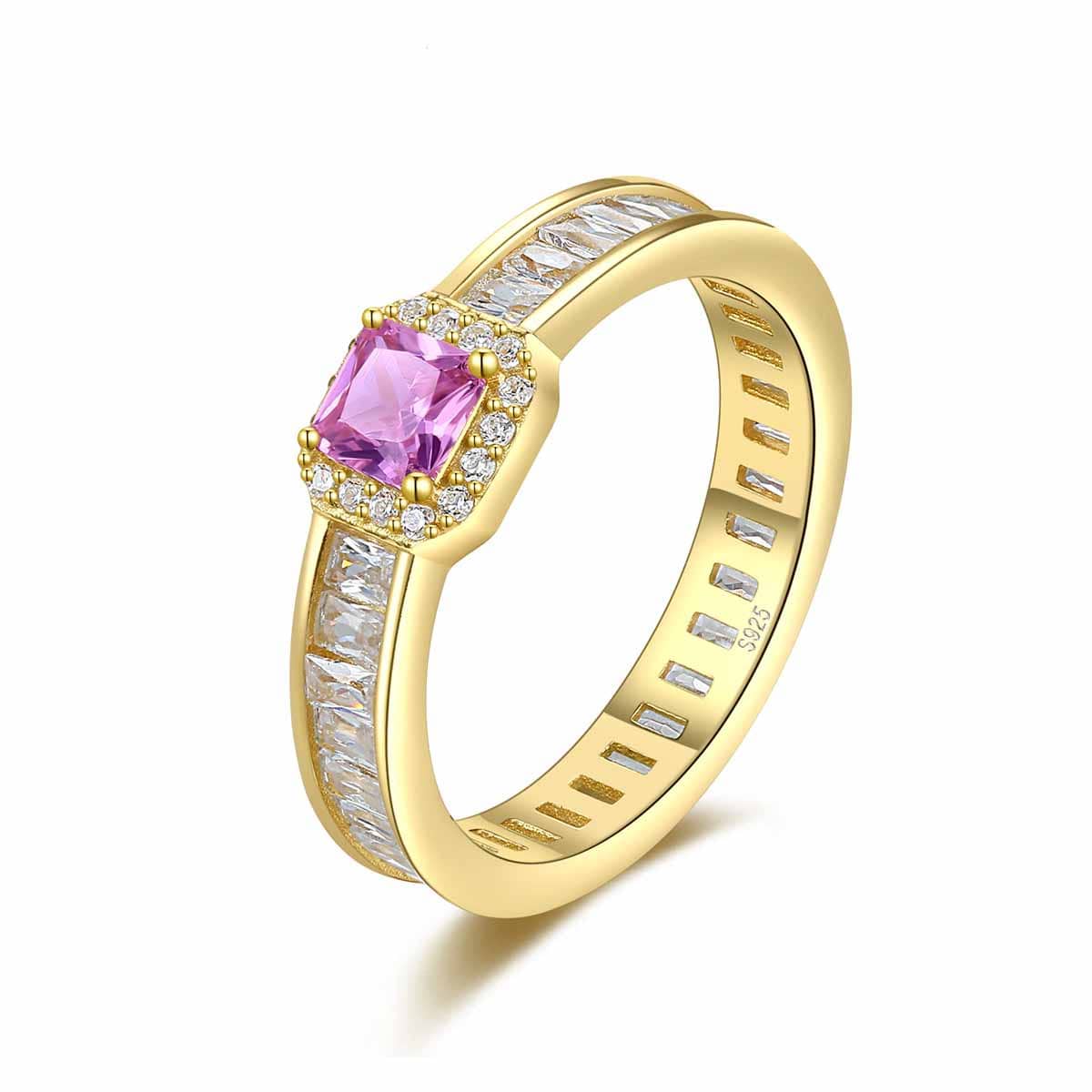 silverbene Elegant Pink Radiant CZ 925 Sterling Silver Ring