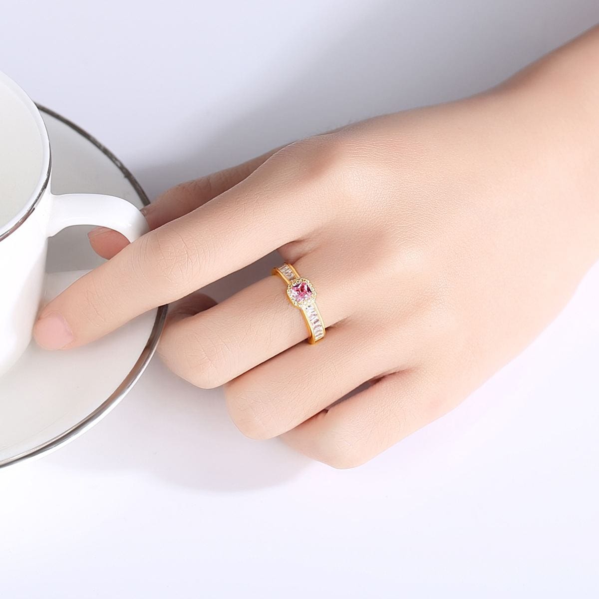 silverbene Elegant Pink Radiant CZ 925 Sterling Silver Ring