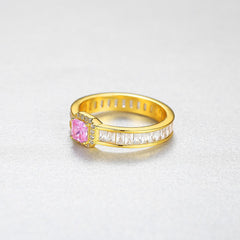 silverbene Elegant Pink Radiant CZ 925 Sterling Silver Ring