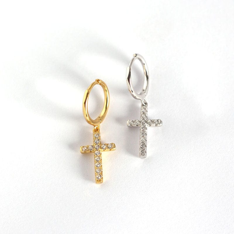 Silverbene Fashion CZ Cross Holy 925 Sterling Silver Leverback Earrings