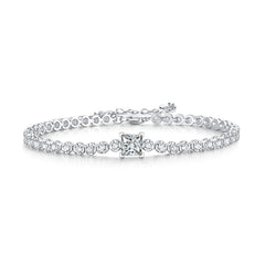 Silverbene Gift Square Moissanite Round CZ Chain 925 Sterling Silver Bracelet