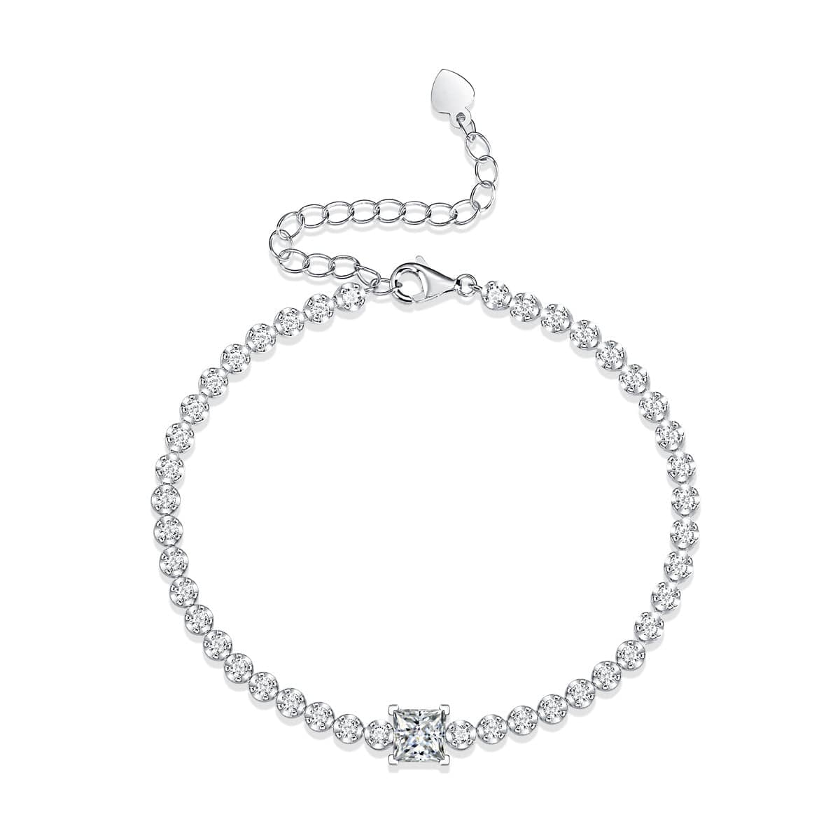 Silverbene Gift Square Moissanite Round CZ Chain 925 Sterling Silver Bracelet