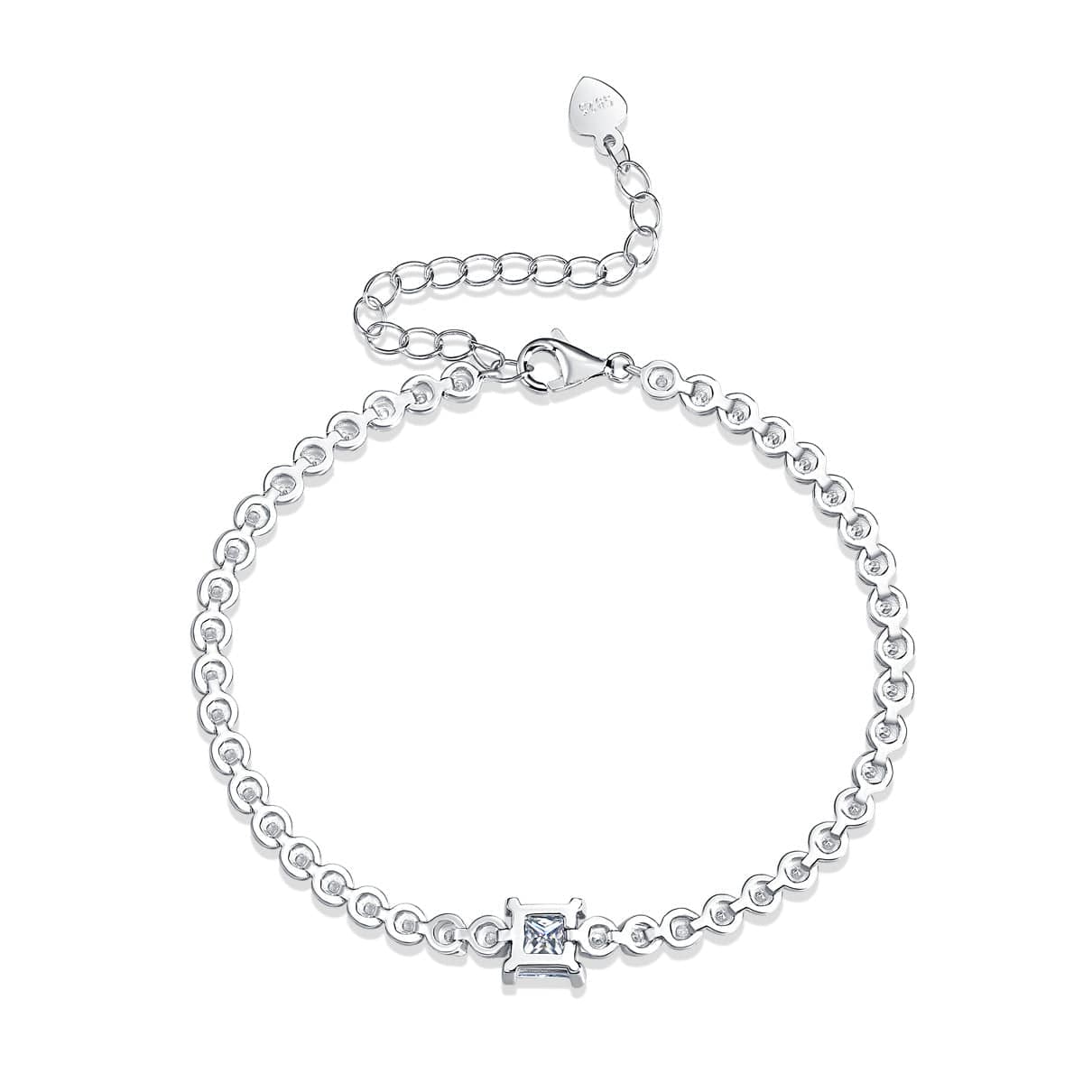 Silverbene Gift Square Moissanite Round CZ Chain 925 Sterling Silver Bracelet