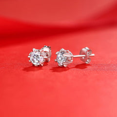 Silverbene Girl  Moissanite CZ Snowflake 925 Sterling Silver Stud Earrings