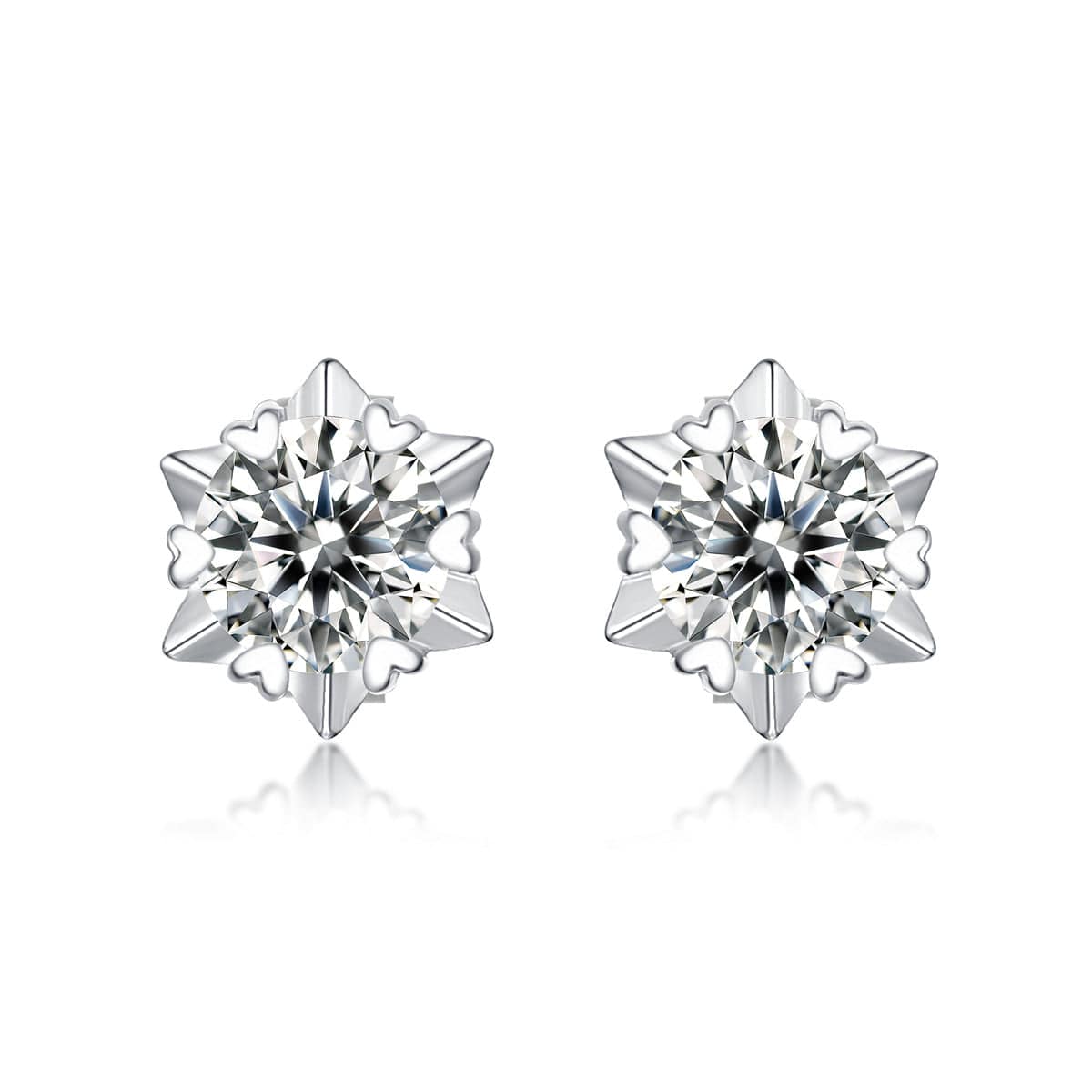 Silverbene Girl  Moissanite CZ Snowflake 925 Sterling Silver Stud Earrings