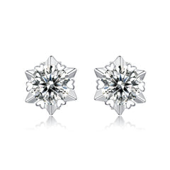 Silverbene Girl  Moissanite CZ Snowflake 925 Sterling Silver Stud Earrings