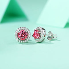 0.5ct Pink Round Cut Moissanite Earrings in 925 Sterling Silver & Rhodium Plating side view