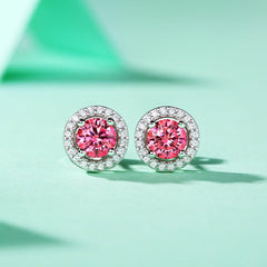 0.5ct Pink Round Cut Moissanite Earrings in 925 Sterling Silver & Rhodium Plating 