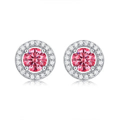 Silver Earrings Pink Round Moissanite 925 Sterling Silver Stud Earrings