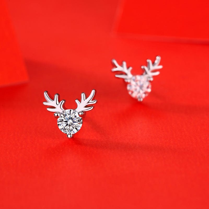 Silverbene Graduation Moissanite CZ Deers 925 Sterling Silver Stud Earrings