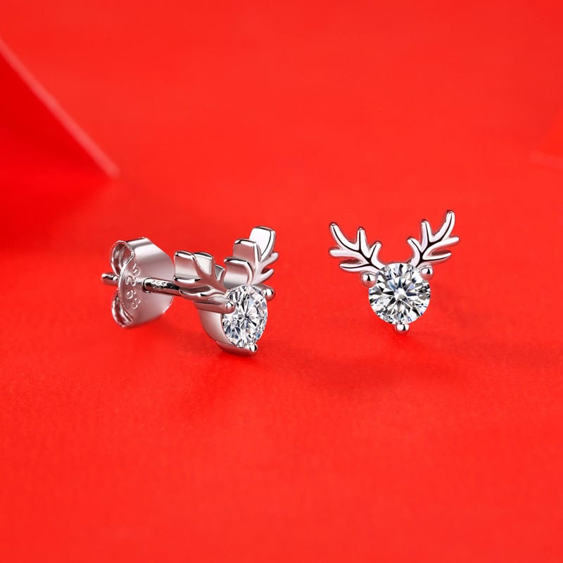 Silverbene Graduation Moissanite CZ Deers 925 Sterling Silver Stud Earrings