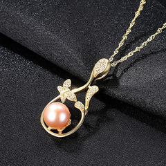 Silverbene Natural Pearl On CZ Flower Branch 925 Silver Necklace