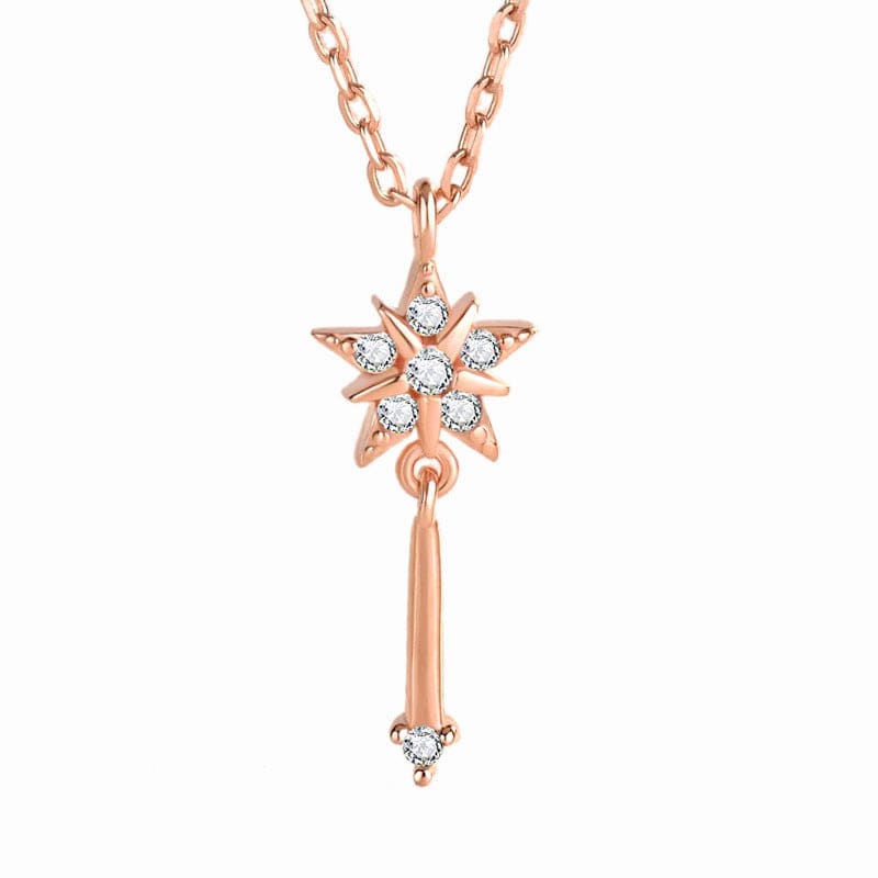 Silverbene necklace 18k Rose Gold Fairy Zircon Star Staff Necklace in 925 Sterling Silver & 18k Rose Gold Plating