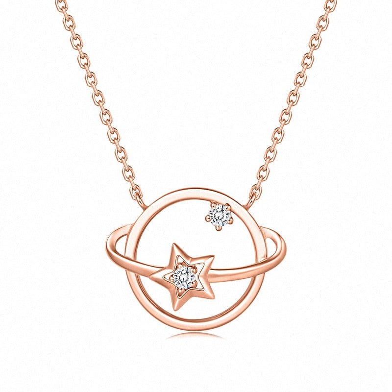 Silverbene necklace 18k Rose Gold Zircon Star & Planet Necklace in 925 Sterling Silver Necklace & 18k Rose Gold Plating