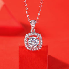 Silverbene necklace 1ct. Moissanite Hollow Square 925 Sterling Silver Necklace