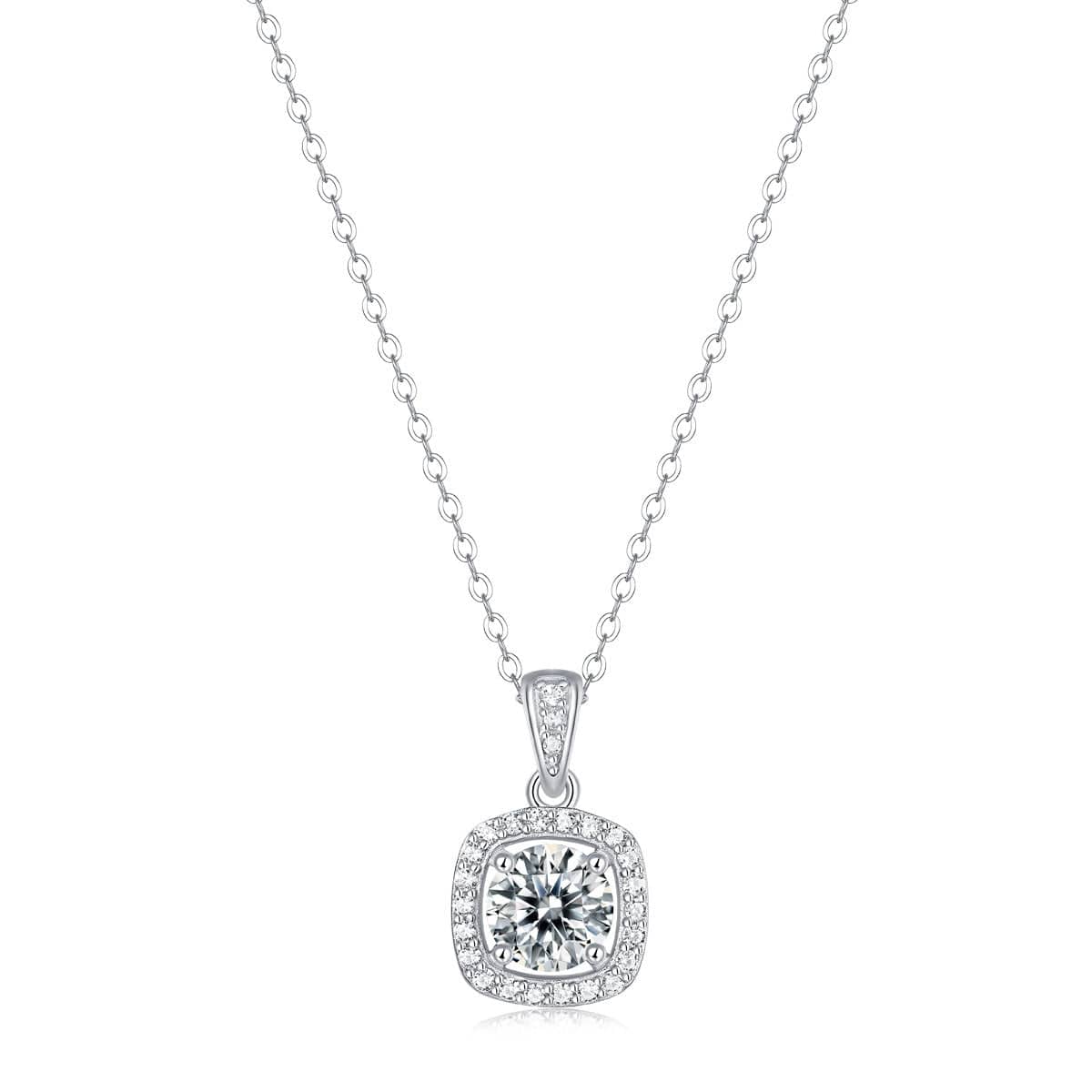 Silverbene necklace 1ct. Moissanite Hollow Square 925 Sterling Silver Necklace