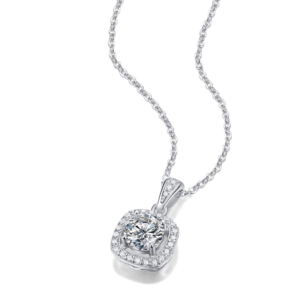 Silverbene necklace 1ct. Moissanite Hollow Square 925 Sterling Silver Necklace