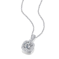 Silverbene necklace 1ct. Moissanite Hollow Square 925 Sterling Silver Necklace