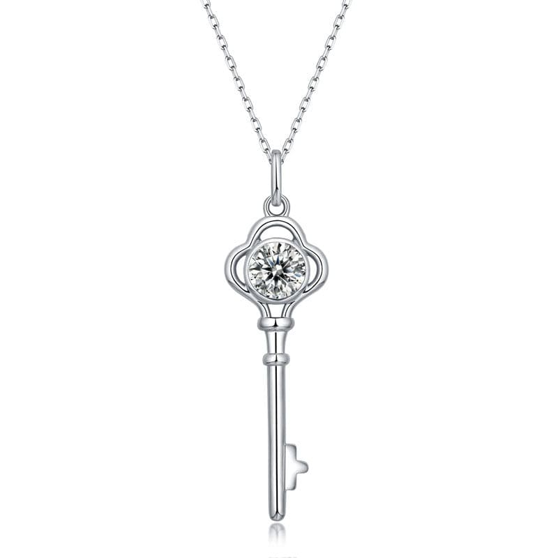 Silverbene necklace 1ct Moissanite Key Necklace in 925 Sterling Silver & Rhodium Plating