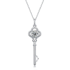 Silverbene necklace 1ct Moissanite Key Necklace in 925 Sterling Silver & Rhodium Plating