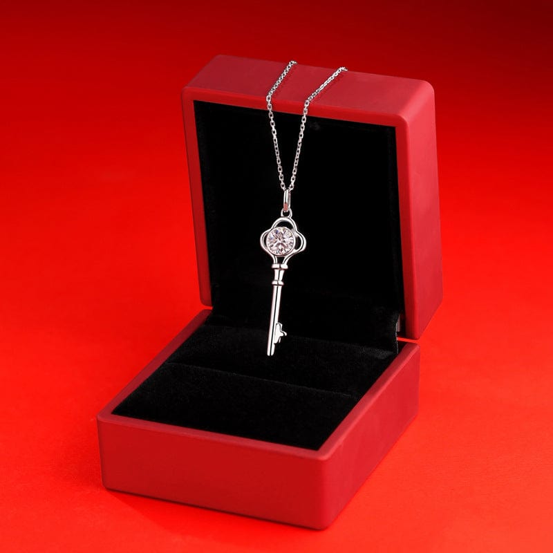 Silverbene necklace 1ct Moissanite Key Necklace in 925 Sterling Silver & Rhodium Plating