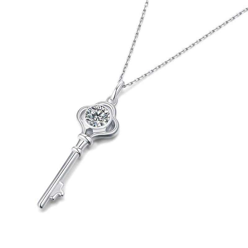 Silverbene necklace 1ct Moissanite Key Necklace in 925 Sterling Silver & Rhodium Plating