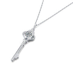 Silverbene necklace 1ct Moissanite Key Necklace in 925 Sterling Silver & Rhodium Plating