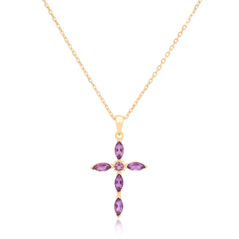 Auric Jewellers necklace Amethyst Amethyst Cross Necklace in 925 Sterling Silver & 18K Gold Plated