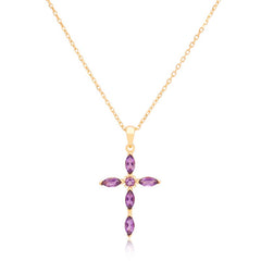 Auric Jewellers necklace Amethyst Amethyst Cross Necklace in 925 Sterling Silver & 18K Gold Plated